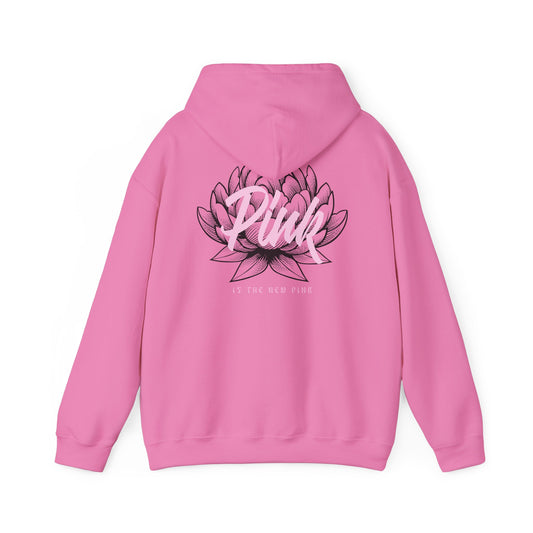 back view of the Pink is the new Pink hooded sweatshirt