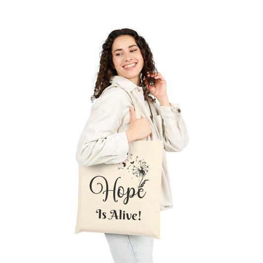 Inspirational Cotton Canvas Tote Bag - "Hope Is Alive!" & Heart Design